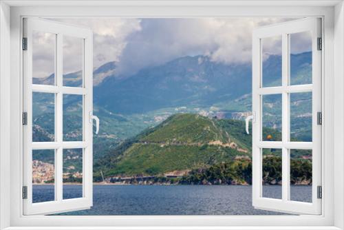 Fototapeta Naklejka Na Ścianę Okno 3D - View on Budva city and Becici town on Adriatic Sea shore in Montenegro