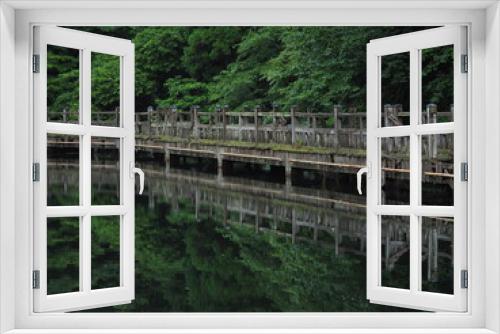 Fototapeta Naklejka Na Ścianę Okno 3D - 山奥の池と朽ちかけた木道