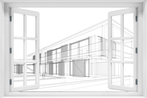 Fototapeta Naklejka Na Ścianę Okno 3D - house building sketch architecture 3d illustration