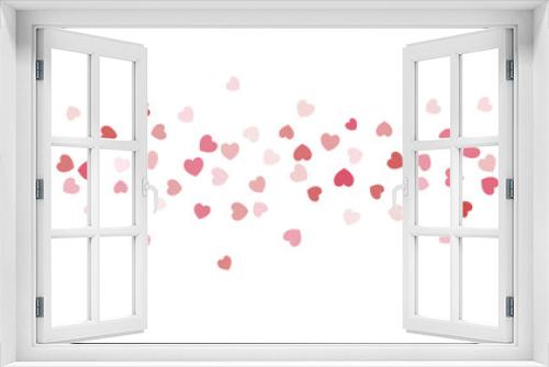 Heart Confetti Background, Love glitter for Valentine's day, Red, pink and rose hearts flying, frame or border for 14 February isolated on white, vector illustration