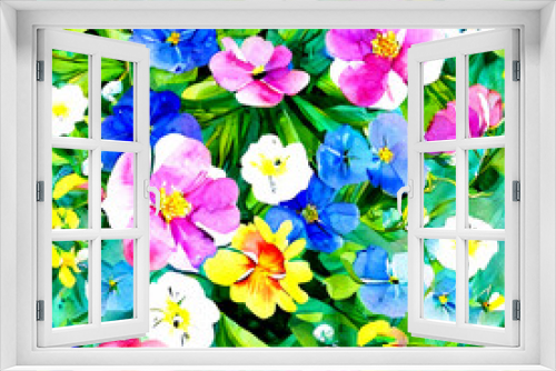Fototapeta Naklejka Na Ścianę Okno 3D - 3d Wallpaper gemalte Frühlingsblumen mit Wasserfarben