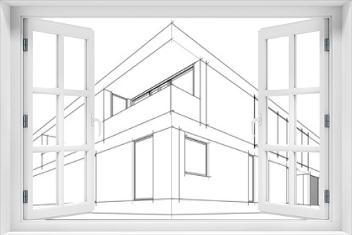 Fototapeta Naklejka Na Ścianę Okno 3D - Modern house sketch architectural 3d rendering 