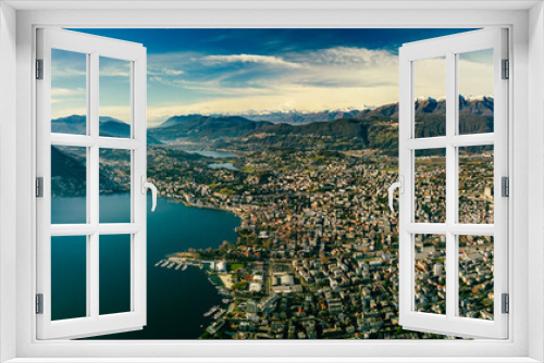 Fototapeta Naklejka Na Ścianę Okno 3D - Lugano, Switzerland. Amazing view of the Swiss city, surrounded by lake and mountains.