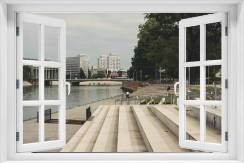 Fototapeta Naklejka Na Ścianę Okno 3D - widok na Wrocław, bloki, rzeka i most