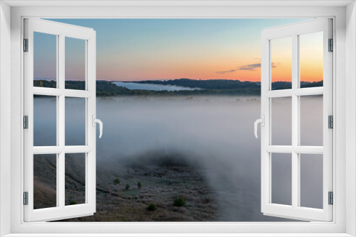 Fototapeta Naklejka Na Ścianę Okno 3D - Foggy dawn in Izborsko-Malskaya Valley, Pskov region
