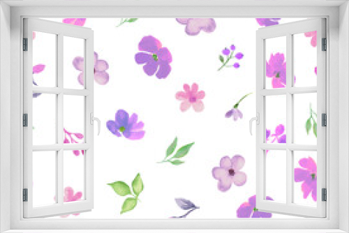 Fototapeta Naklejka Na Ścianę Okno 3D - Watercolor seamless pattern with  abstract purple flowers. Hand drawn floral illustration isolated on white background. Vector EPS.