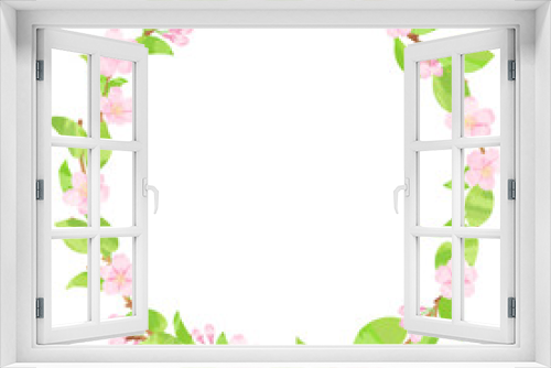 Fototapeta Naklejka Na Ścianę Okno 3D - 桜の新芽と花のリースフレームイラスト素材