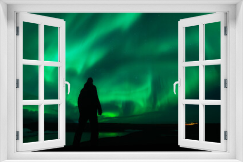 Fototapeta Naklejka Na Ścianę Okno 3D - Auroras boreales sobre Jokulsarlon en Islandia