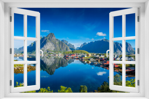 Fototapeta Naklejka Na Ścianę Okno 3D - Perfect reflection of the Reine village on the water of the fjord in the Lofoten Islands,  Norway