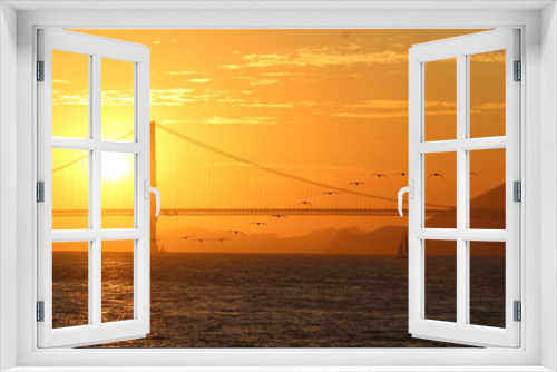 Fototapeta Naklejka Na Ścianę Okno 3D - Golden Gate in the golden hour