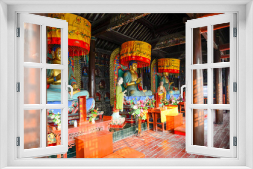Fototapeta Naklejka Na Ścianę Okno 3D - Colorful Interior of ancient Zhoucun District Chinese Temple - stock photo