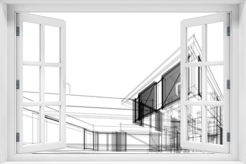 Fototapeta Naklejka Na Ścianę Okno 3D - Modern house sketch architectural 3d illustration