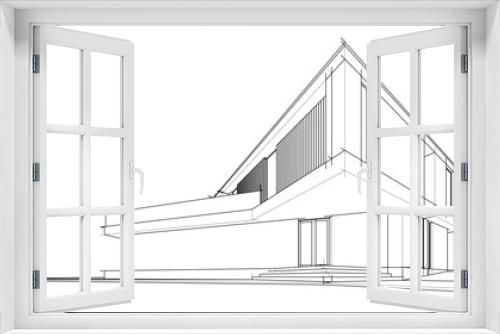 Fototapeta Naklejka Na Ścianę Okno 3D - Architectural sketch of modern house building vector illustration