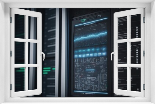 Super computer and quantum server rack in Data center control room. Generetive AI