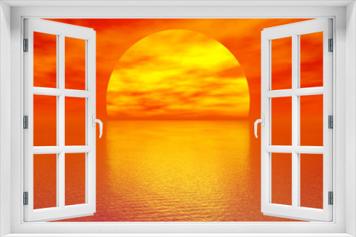Fototapeta Naklejka Na Ścianę Okno 3D - Red sunset over the sea