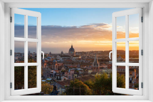 Fototapeta Naklejka Na Ścianę Okno 3D - Ancient Historic City in Europe. Rome, Italy. Colorful Sunset Sky.
