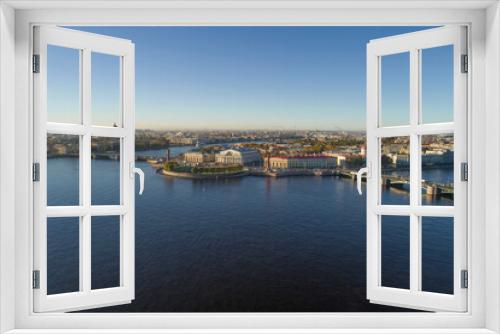 Fototapeta Naklejka Na Ścianę Okno 3D - Spit of Vasilyevsky Island in a panoramic landscape on a sunny October morning (aerial view). Saint-Petersburg, Russia