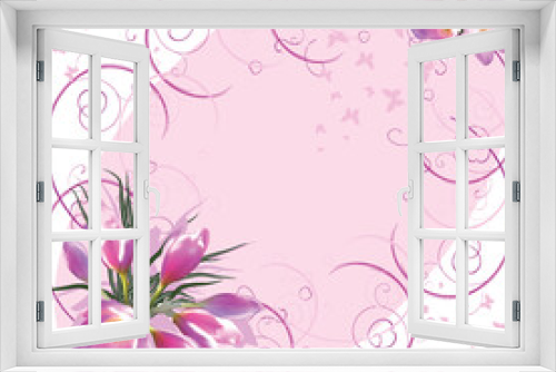Fototapeta Naklejka Na Ścianę Okno 3D - group of light crocus flowers on pink background