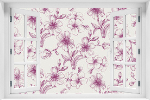 Fototapeta Naklejka Na Ścianę Okno 3D - Wildflower Sakura flower pattern in a one line style. Sketch wild flower for background, texture, wrapper pattern, frame or border.