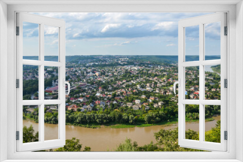 Fototapeta Naklejka Na Ścianę Okno 3D - Dnister River and Zalishchyky city seen from viewpoint in Khreshchatyk village, Ukraine