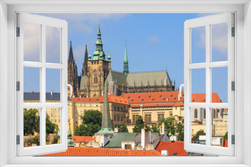 Fototapeta Naklejka Na Ścianę Okno 3D - View of the Gothic Catholic Cathedral of St. Vitus, Wenceslas and Vojtech in Prague Castle. Background