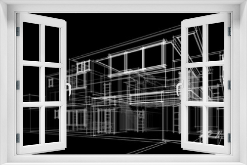 Fototapeta Naklejka Na Ścianę Okno 3D - 3d rendering of modern house building concept architectural sketch