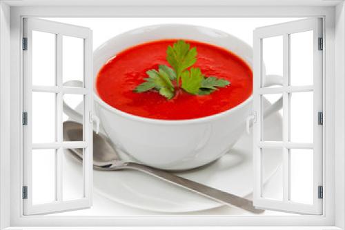 Fototapeta Naklejka Na Ścianę Okno 3D - Tasty and healthy tomato soup isolated on white background