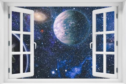 Fototapeta Naklejka Na Ścianę Okno 3D - Earth and galaxies in space.Horizontal view for a glass panels . Template banner , Elements furnished by NASA .