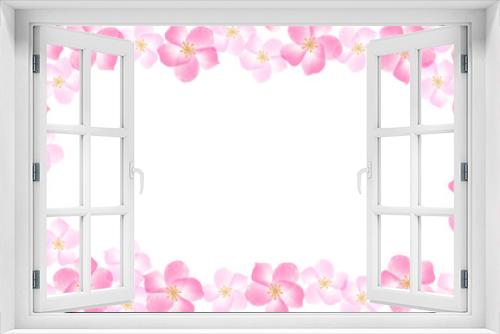 Fototapeta Naklejka Na Ścianę Okno 3D - 水彩の桜の花の華やかなフレーム　横長