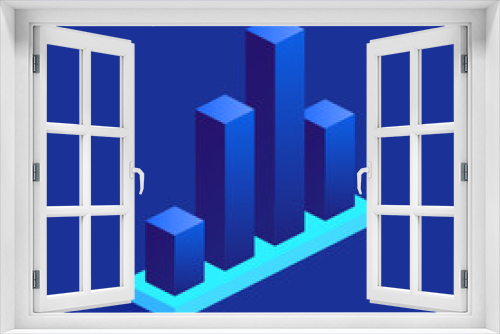 Blue bar graph icon in isometric view. Business charts, data graphics, statistics diagram, analysis growth progress. Vector illustration for visualization of presentation, report, infographics concept