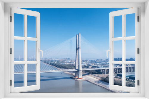 Fototapeta Naklejka Na Ścianę Okno 3D - aerial view of high-speed railway cable-stayed bridge on Yangtze River