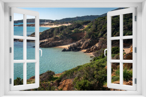 Fototapeta Naklejka Na Ścianę Okno 3D - Secular junipers and crystalline waters at sunset along the coast of Chia, Domus de Maria, Sardinia