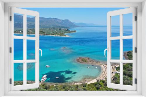 Fototapeta Naklejka Na Ścianę Okno 3D - Aerial drone photo of paradise island complex of Lihadonisia forming beautiful beaches and a blue lagoon, North Evia island, Greece