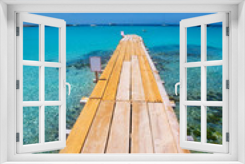 Fototapeta Naklejka Na Ścianę Okno 3D - Formentera Ses Illetes beach pier Illetas and Ibiza