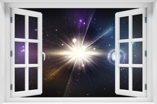 The stars in the glow light effect twinkle wildly. Light substance for cosmic travel. clusters of stars a glowing cross. Optical flares in the distance. art banner design Christmas is a time to enjoy