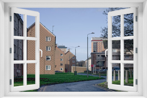 Fototapeta Naklejka Na Ścianę Okno 3D - Council flats in poor housing estate with many social welfare issues in Port Glasgow