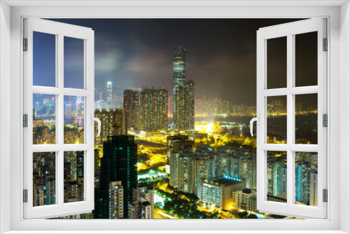 Fototapeta Naklejka Na Ścianę Okno 3D - Urban city in Hong Kong at night