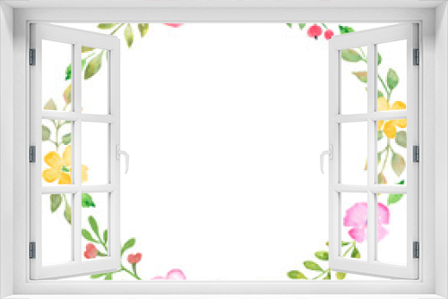 Fototapeta Naklejka Na Ścianę Okno 3D - Watercolor floral round wreath   with  flowers and leaves. Flowers hand drawn illustration. Vector EPS.