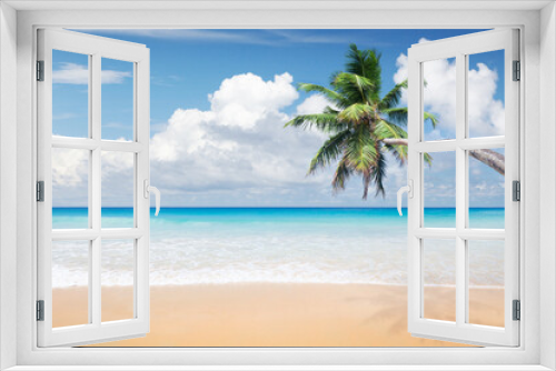 Fototapeta Naklejka Na Ścianę Okno 3D - Sea, sand beach and palm tree