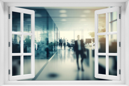 businessman walking in a long corridor with tile and concrete walls. The light is shining in the end. Cityscape foreground. 3d rendering mock up toned image double exposure Generative AI