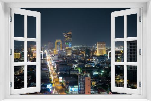 Fototapeta Naklejka Na Ścianę Okno 3D - Vue aérienne de Phnom Penh de nuit