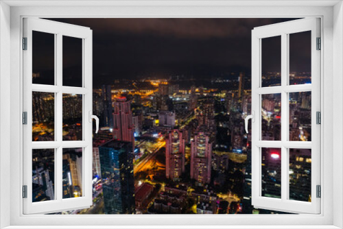 Fototapeta Naklejka Na Ścianę Okno 3D - Aerial view of landscape at night in Shenzhen city,China