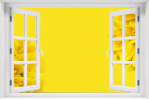 Fototapeta Naklejka Na Ścianę Okno 3D - Żółte kwiaty żonkile na żółtym tle, daffodils