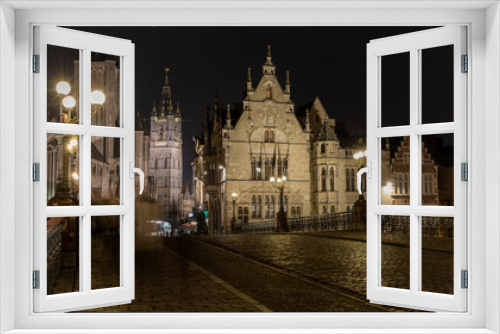 Fototapeta Naklejka Na Ścianę Okno 3D - Beautiful Belgian architecture at night in Gent, Belgium in January 2023