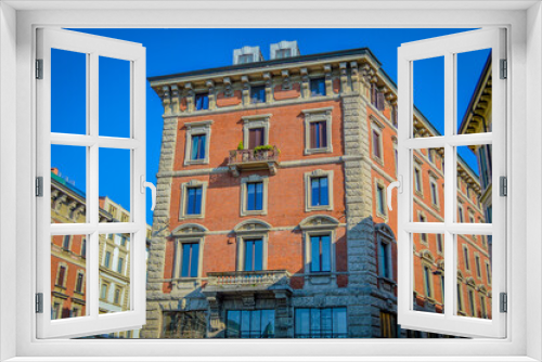 Fototapeta Naklejka Na Ścianę Okno 3D - Spring in Italy, Lombardy, Milano, Como lake and city. Landscape view on hills, park, old town and water, with some interesting details, close up and panoramic.