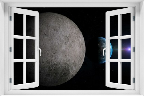 Fototapeta Naklejka Na Ścianę Okno 3D - earth rises from the dark side of the moon , spring equinox 
