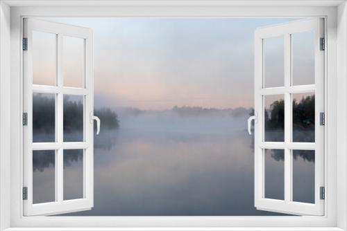 Fototapeta Naklejka Na Ścianę Okno 3D - landscape with morning mist over lake