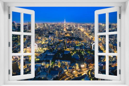 Fototapeta Naklejka Na Ścianę Okno 3D - night view of Tokyo city with tokyo tower in Japan