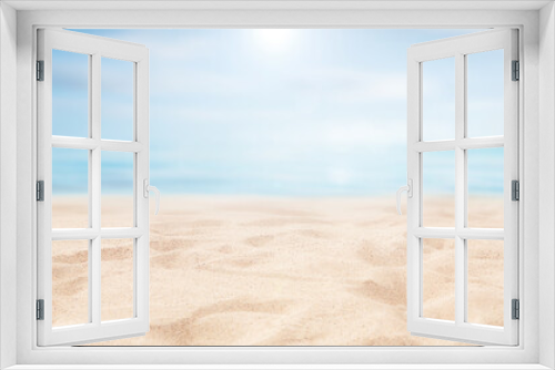 Fototapeta Naklejka Na Ścianę Okno 3D - Holiday summer beach background - Sunny day, crystal clear water texture and white sand beach texture.