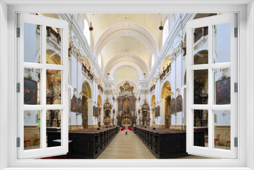 Hradec Kralove, Czech Republic. Interior of Church of the Assumption of the Blessed Virgin Mary. The church was built in 1654-1666 by design of the Jesuit monk and architect Carlo Lurago.